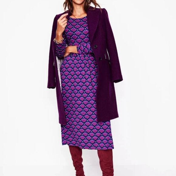 Boden Regal Purple Amelie Lotus Stamp Long Sleeve Midi Dress – Size 14 - Picture 1 of 7